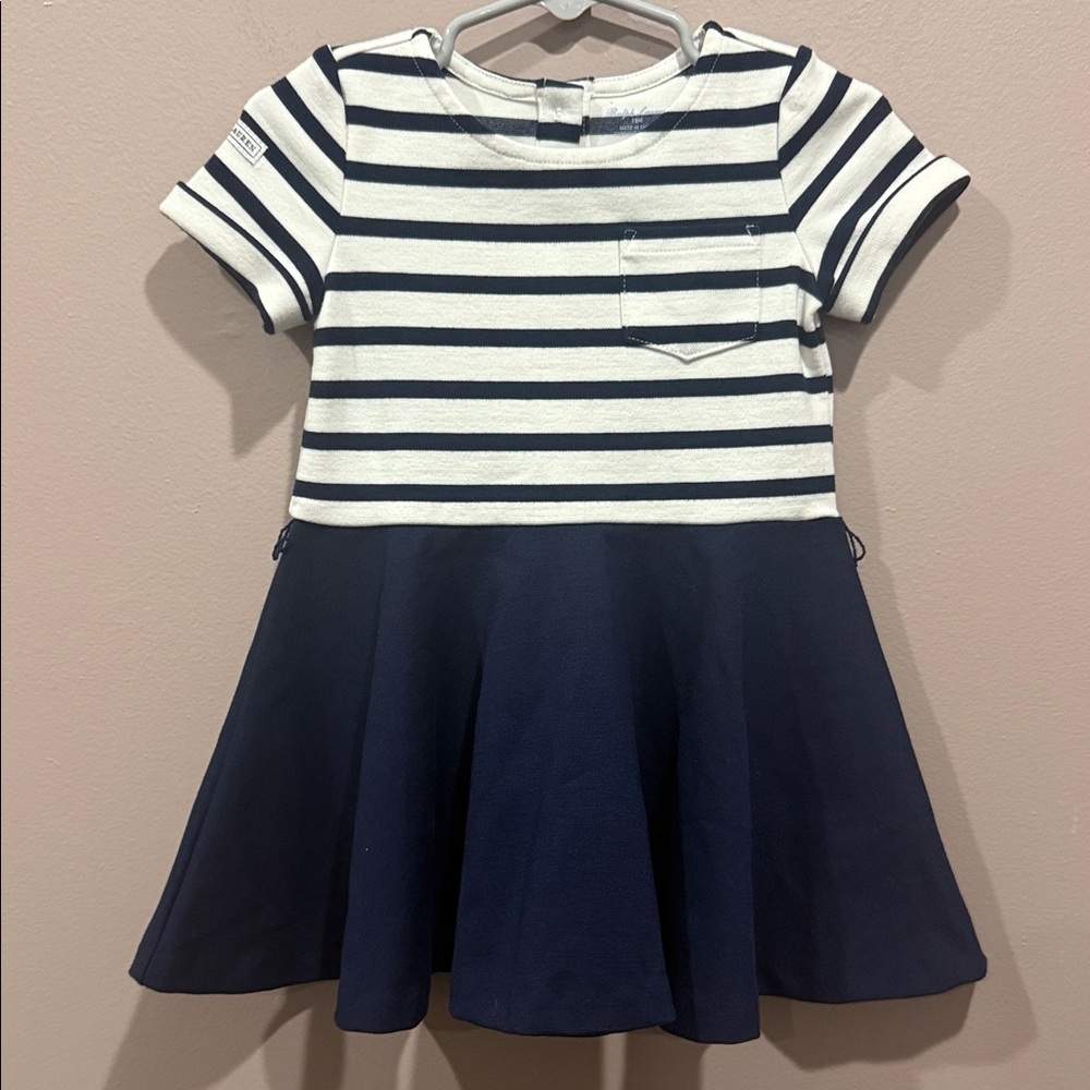 💜 Ralph Lauren Navy and White‎ Striped Dress 18M